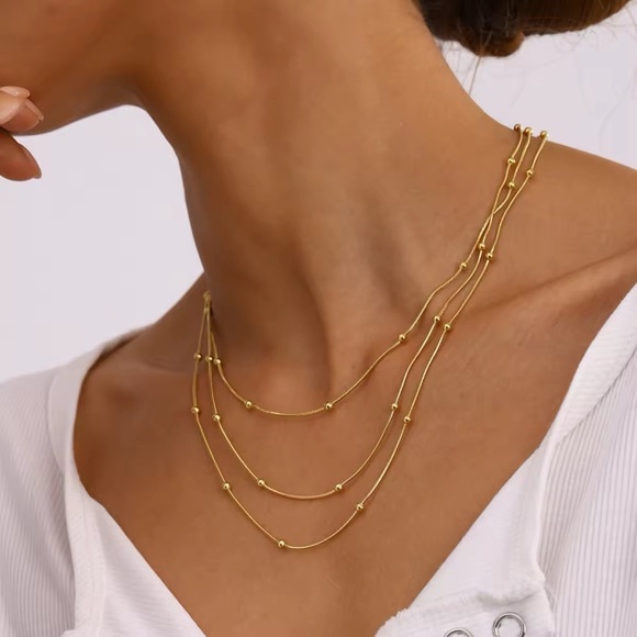 18K Gold Plated -  Layered Beaded Necklace - Picture 1 of 4